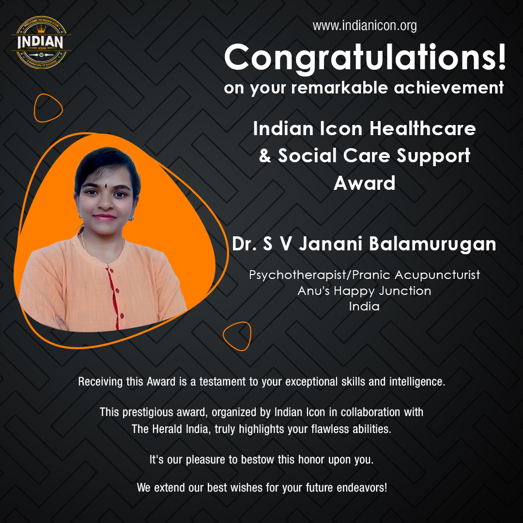Dr. S V Janani Balamurugan Has Won Indian Icon Healthcare and Social Care Support Award